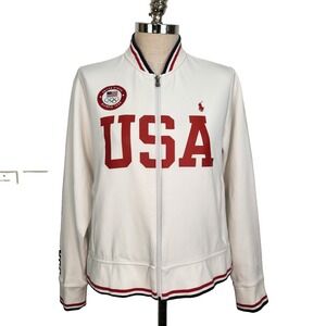 Polo Ralph Lauren USA Olympic‎ Team 2020 Jacket Womens XL White Jersey Full Zip